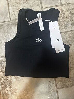 Alo Black Ribbed Crop Tank Top